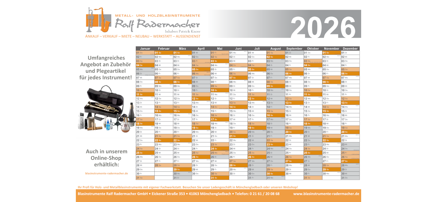 Neuer Wandkalender für das Jahr 2026 <br><br> Jetzt abholen oder Ihrer Bestellung beilegen lassen!